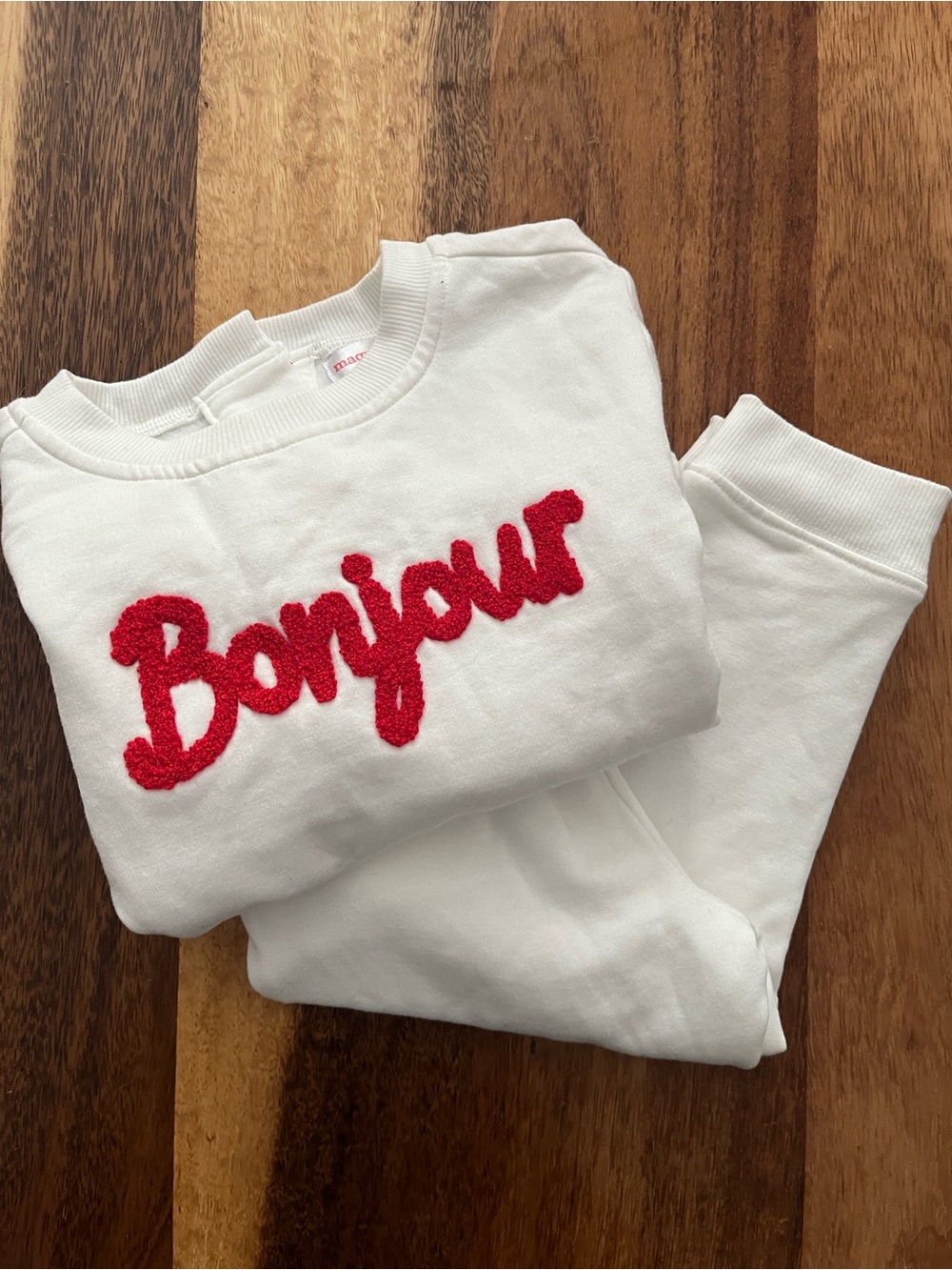 Magnetic Me White Sweatshirt & Sweatpants Set with Red 'Bonjour' Applique